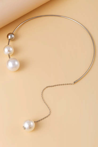Alloy Pearl Chain Necklace Round Ring Beads Dangle Earrings