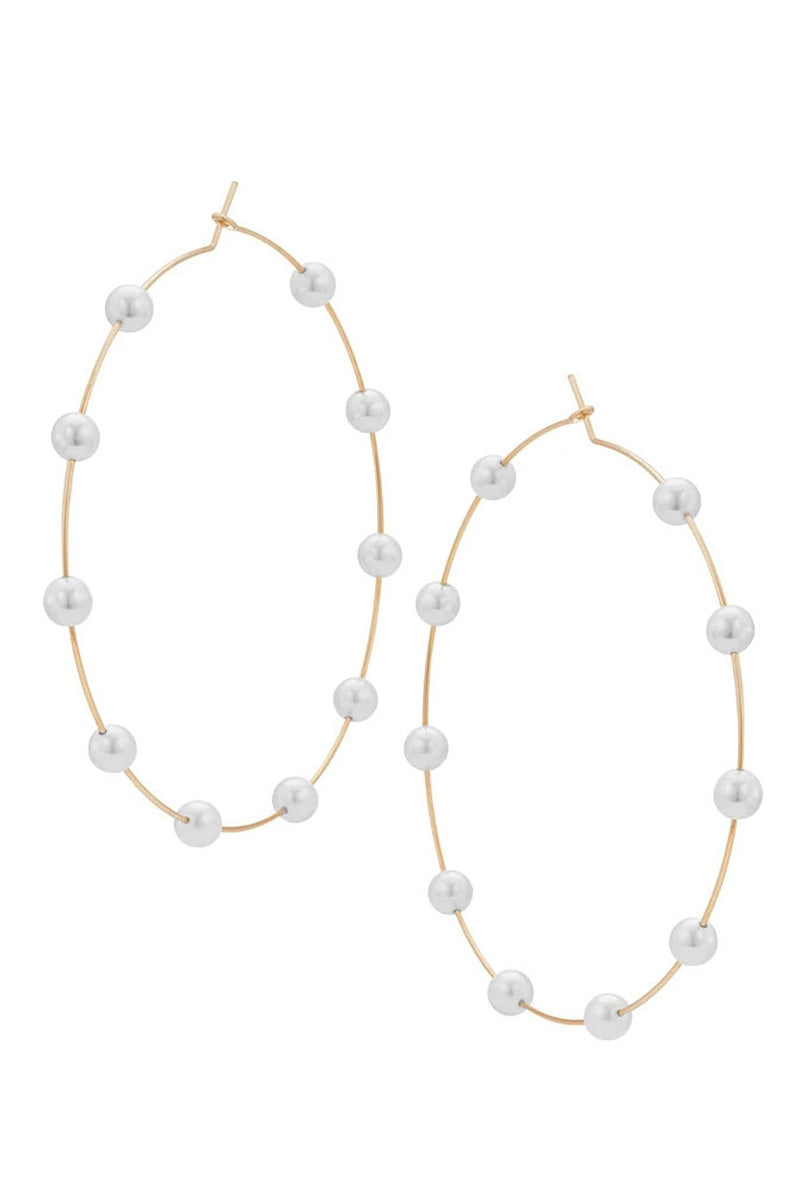 Pearls Decor Oversized Hoop Earrings-Gold1