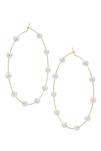 Pearls Decor Oversized Hoop Earrings-Gold1