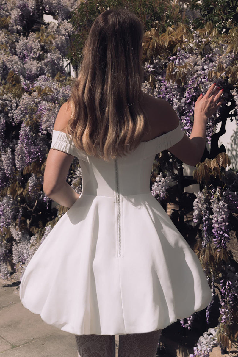 Bowknot Decor Off Shoulder Corset Party Mini Dresses-White