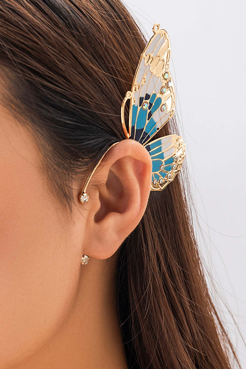 Rhinestone Alloy Butterfly Pleated Clip Earrings