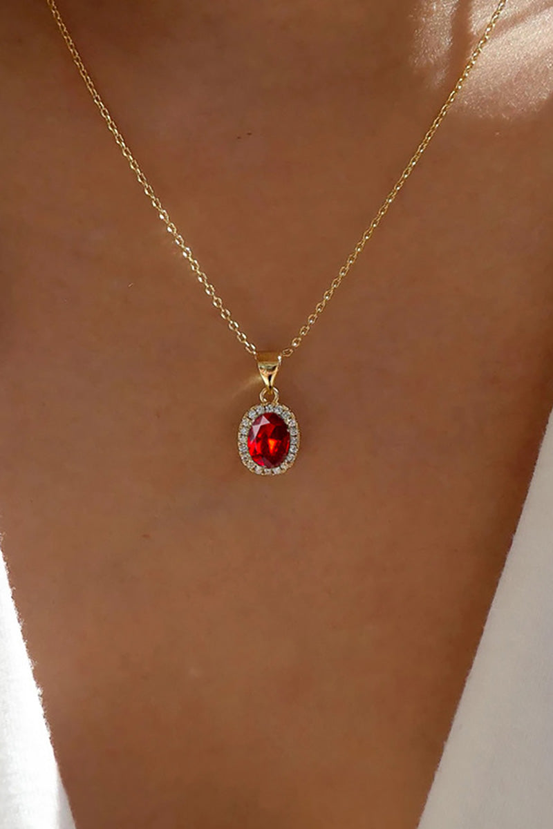 Crystal Gem Drop Shaped Pendant Alloy Necklace-Green