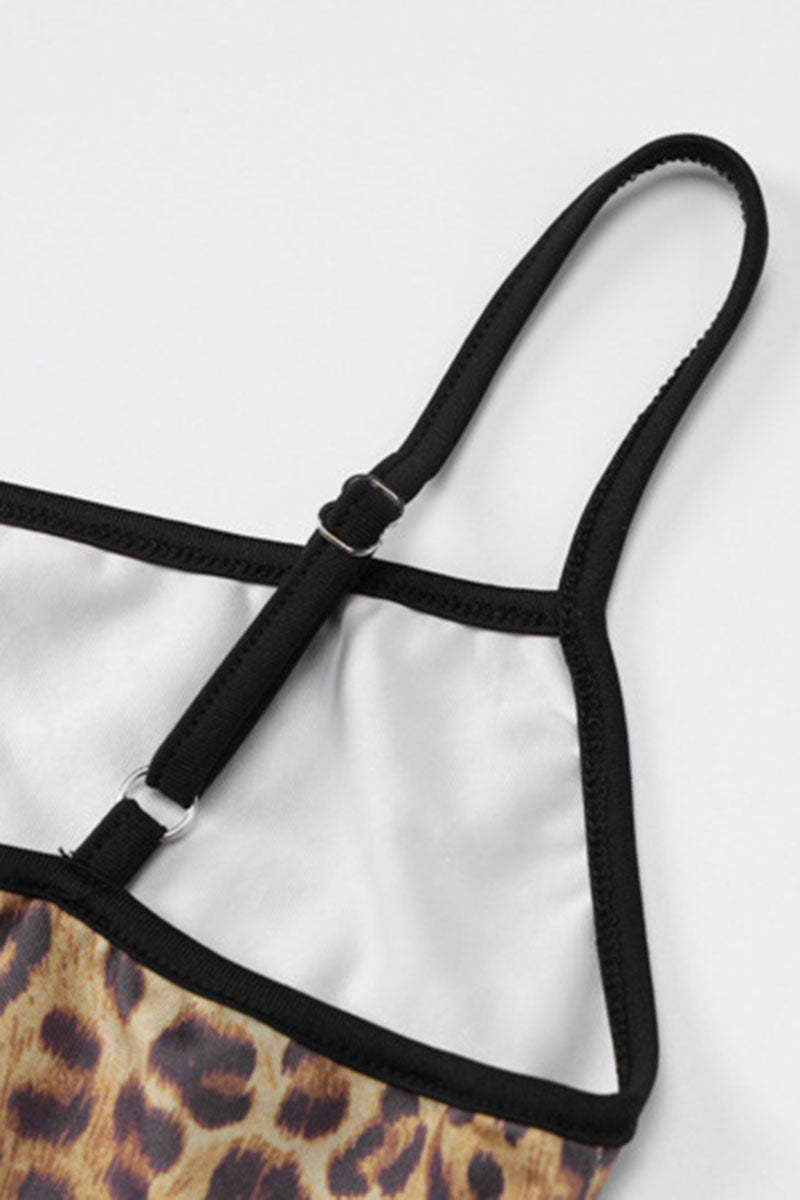 Leopard Print Slim-Fit Cocktail Party Maxi Slip Dresses-Brown