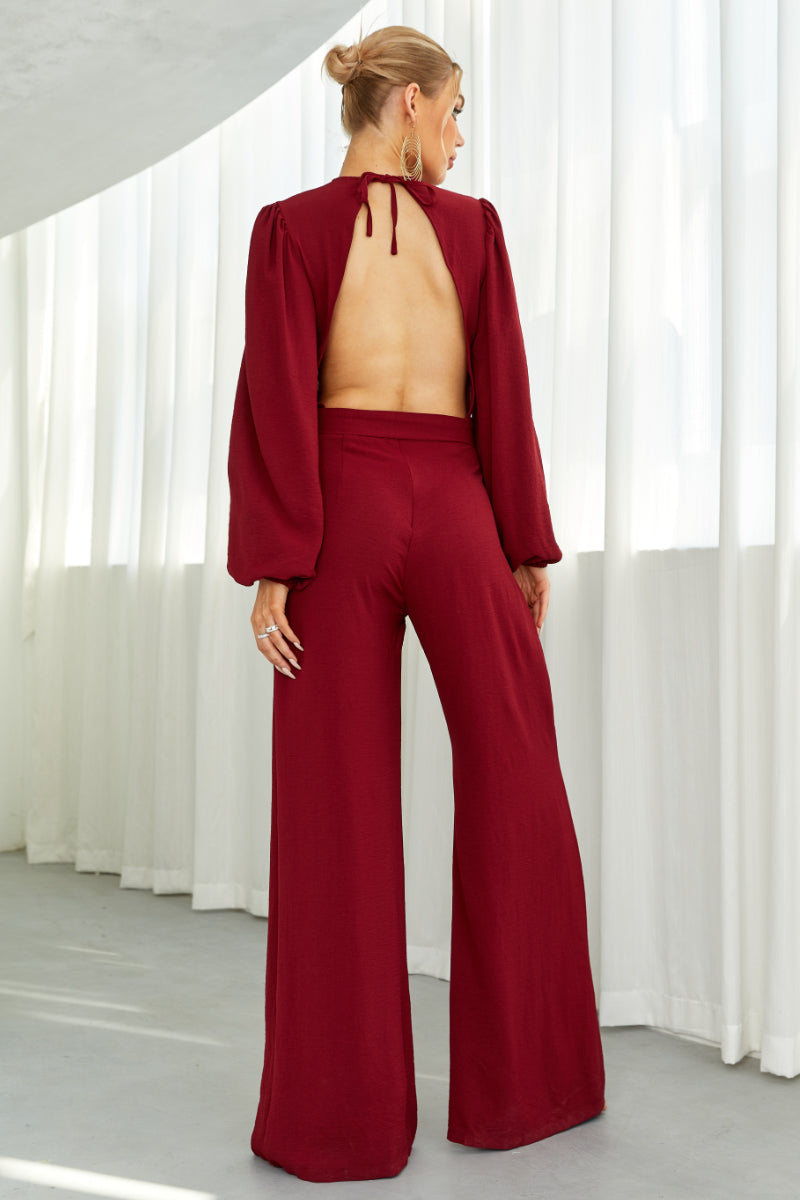 Deep V Neck Backless Wide Leg Jumpsuit