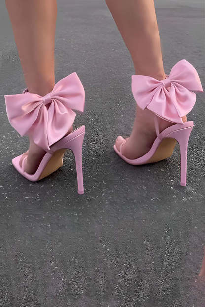 PU Leather Bow Decor Buckle High Heel Party Sandals