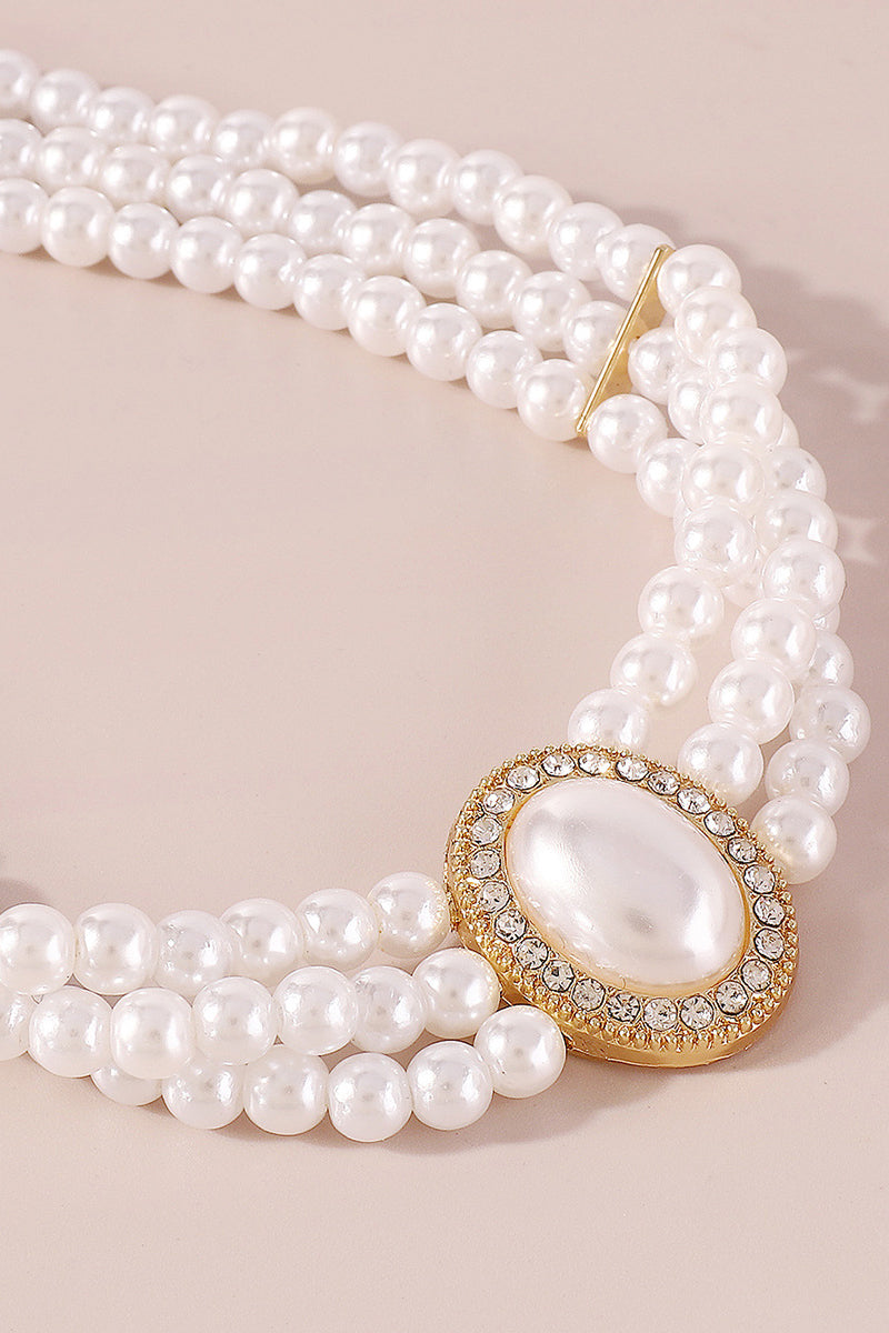 Elegant Layered Pearl Rhinestone Alloy Necklace