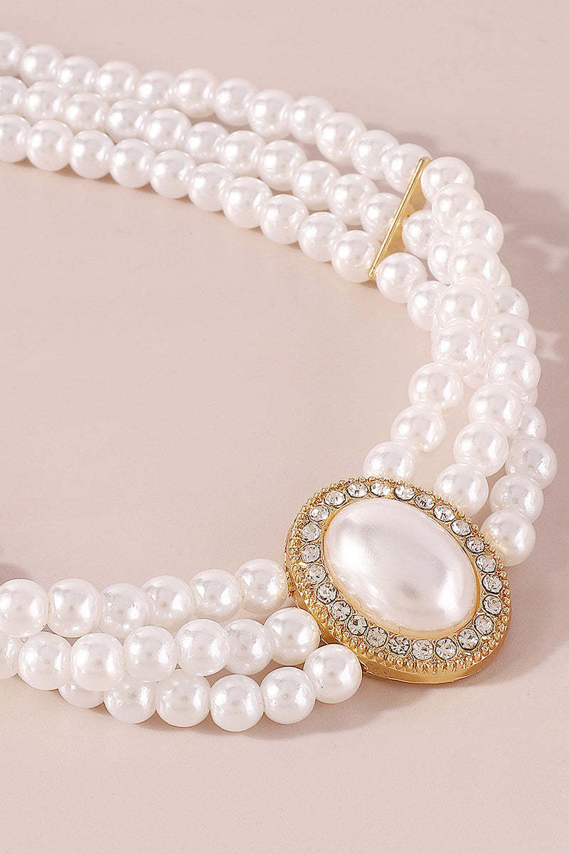 Elegant Layered Pearl Rhinestone Alloy Necklace
