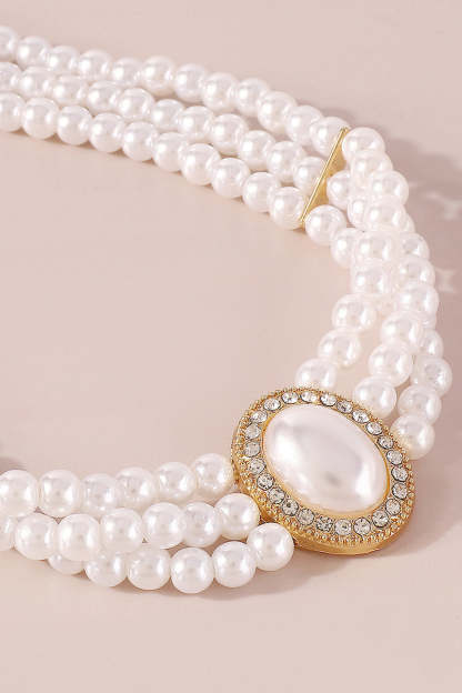 Elegant Layered Pearl Rhinestone Alloy Necklace