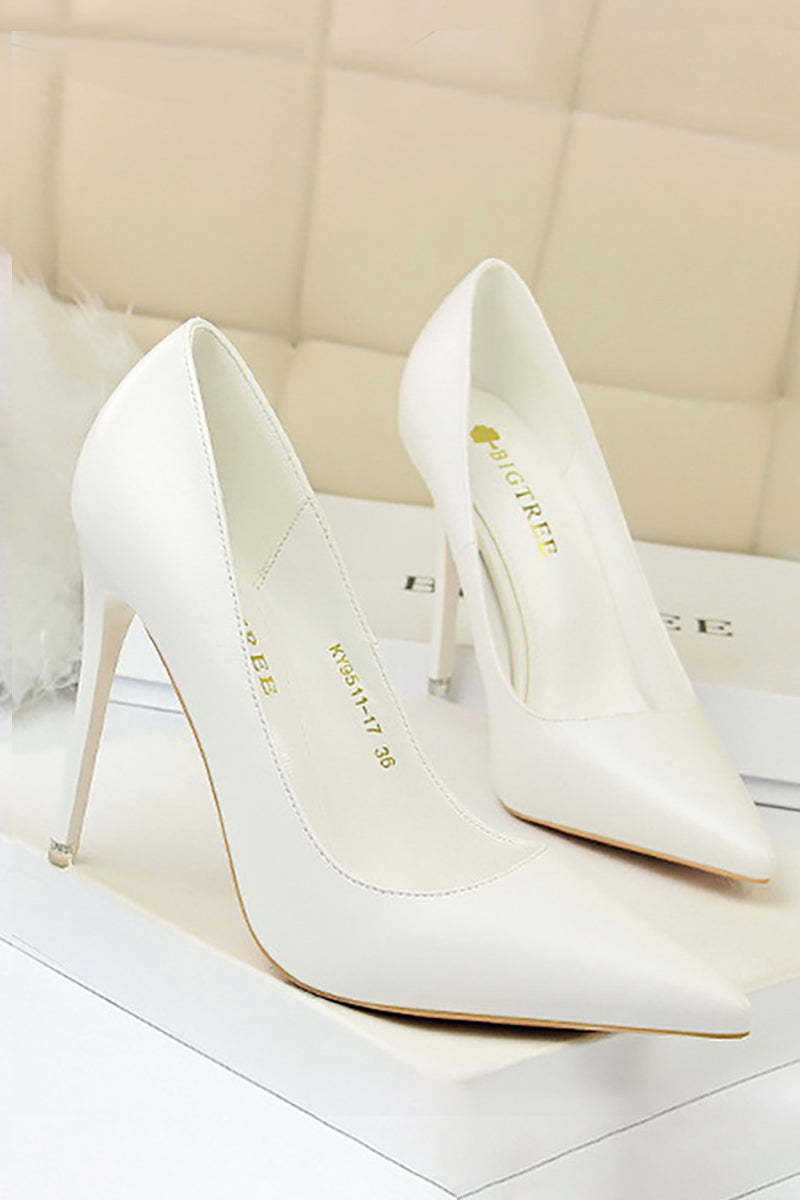 PU Leather Solid Color Pointy Toe Stiletto Heels-Black