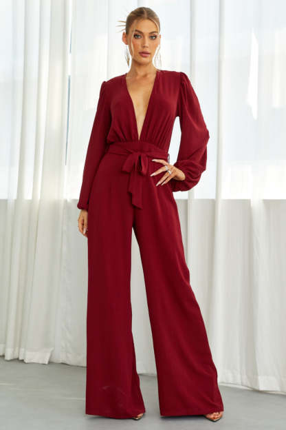 Deep V Neck Backless Wide Leg Jumpsuit