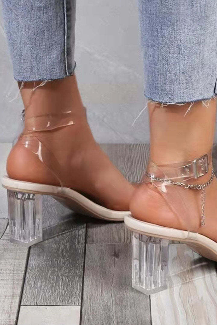 Transparent PVC Ankle Strap Chunky Heel Sandals