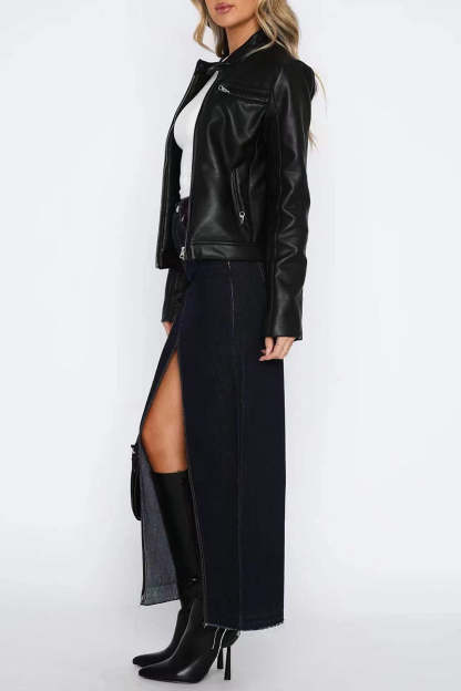 Denim Bodycon Slit Front Pocket Maxi Skirt-Blue