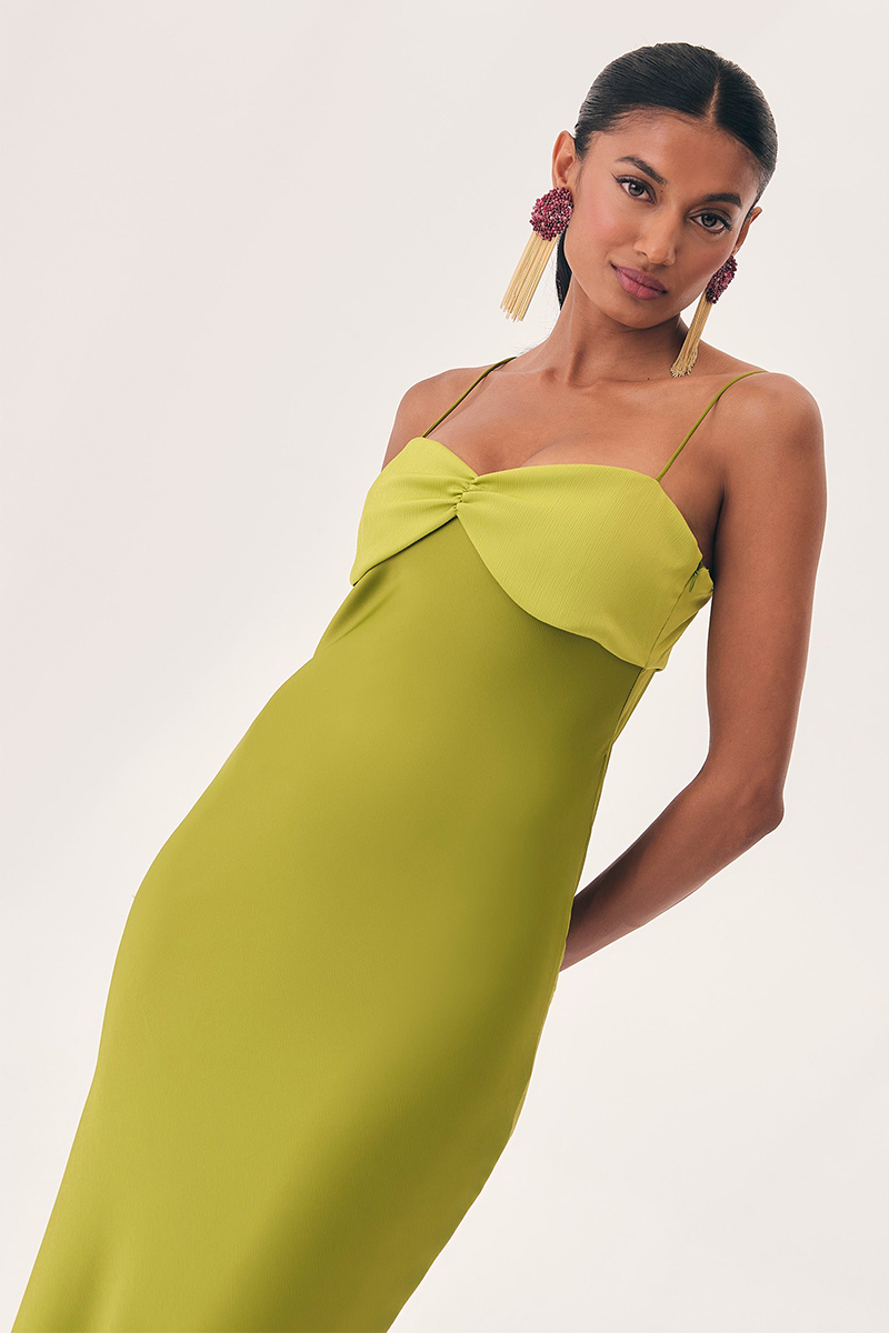Colorblock Slim Fit Spaghetti Strap Maxi Dresses-Green