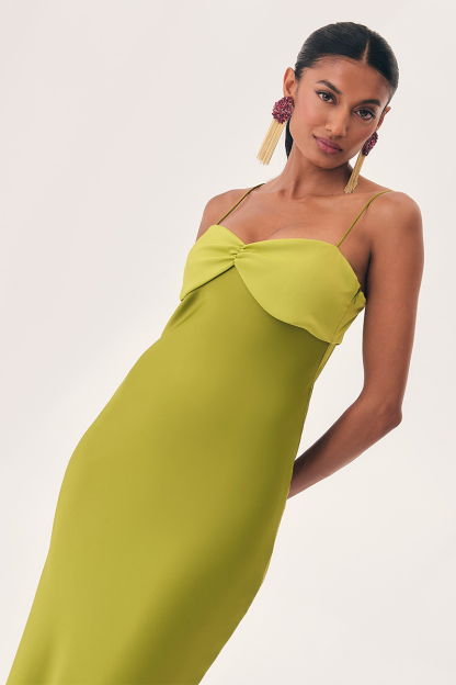 Colorblock Slim Fit Spaghetti Strap Maxi Dresses-Green