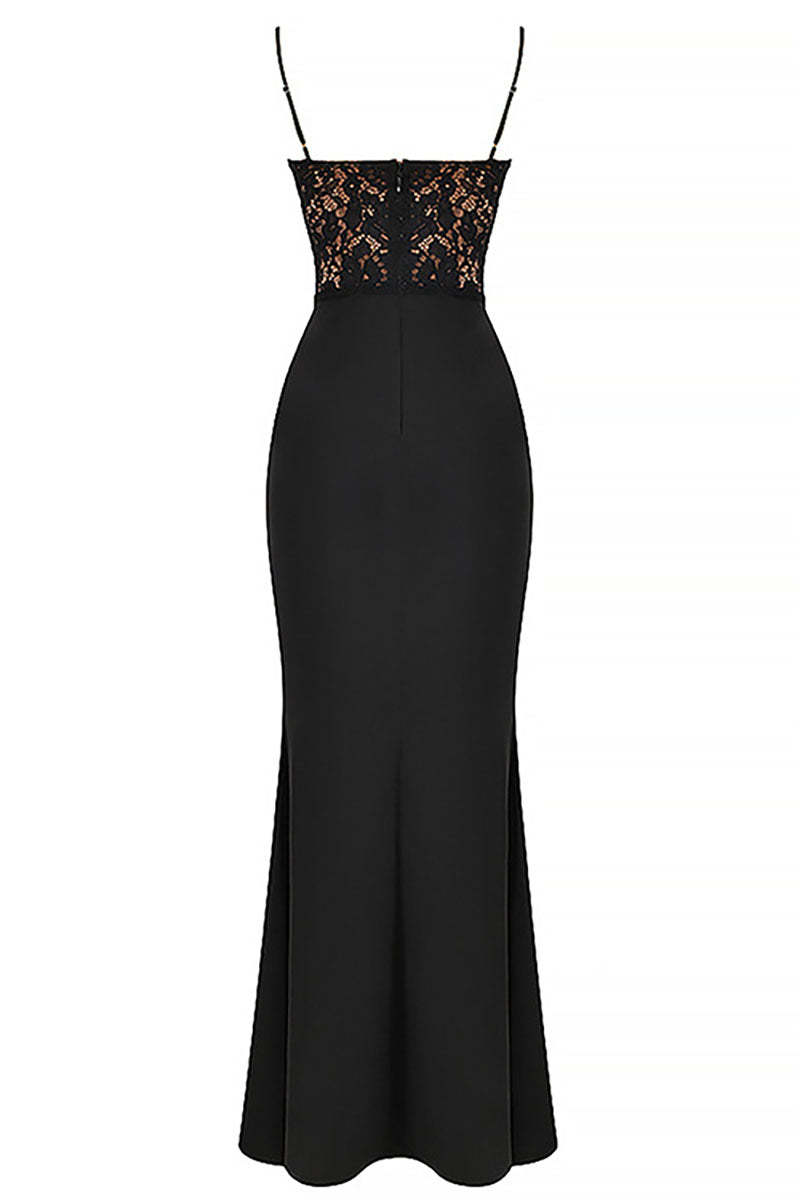 Lace Patchwork Cami Bodycon Fishtail Hem Gowns Maxi Dresses