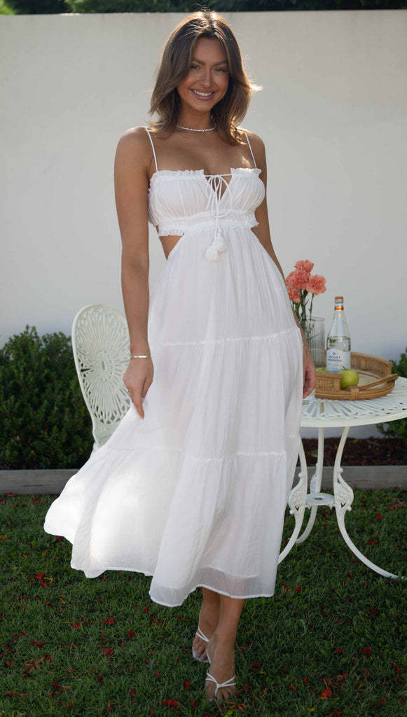 Tied Up Backless Ruched Tiered Pleated Slip Maxi Dress