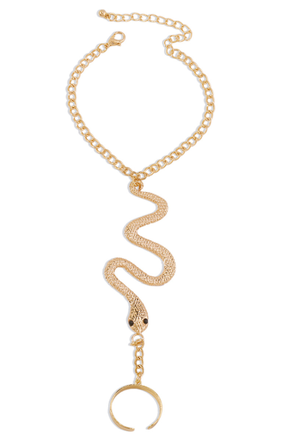 Fashionable Alloy Snake Shape Finger Linked Bracelet-Gold