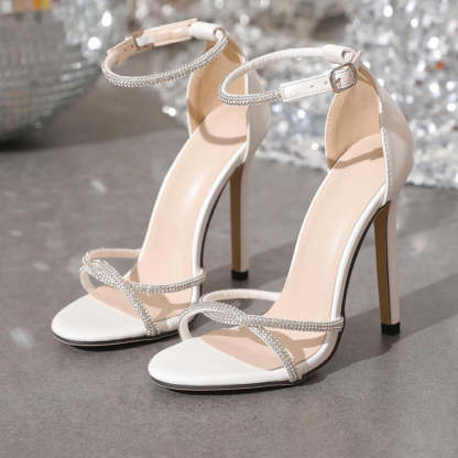Rhinestone Decor Ankle Strap Peep Toe Buckle Stiletto Heels