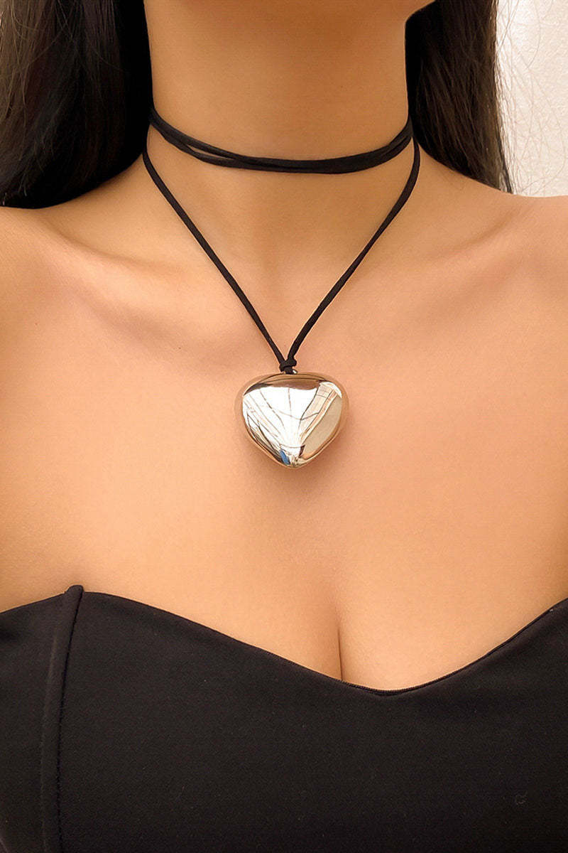 Alloy Heart Pendant Decor String Tied Up Necklace