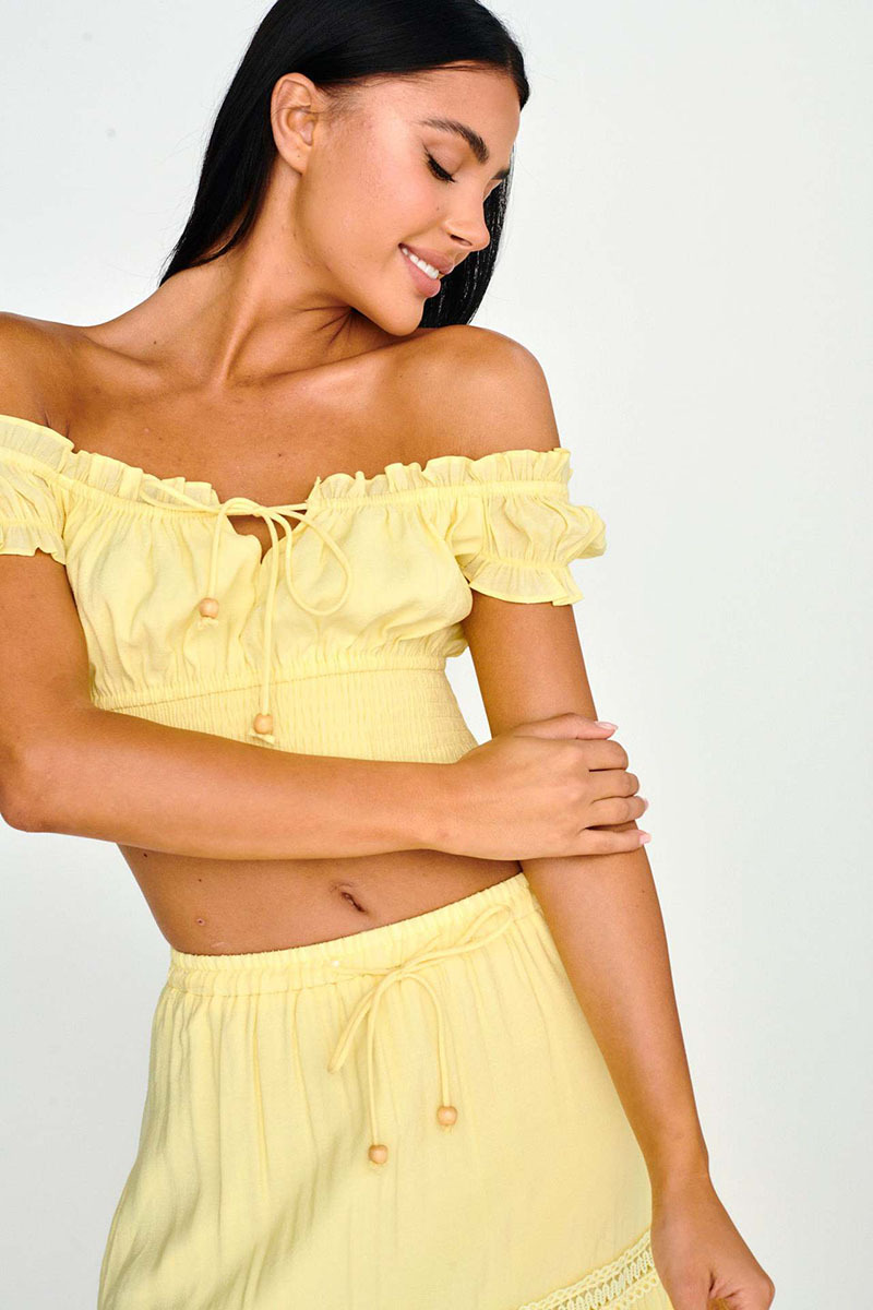 Off Shoulder Short Sleeve Ruched Top Quilted Maxi Skirt Matching Set-White