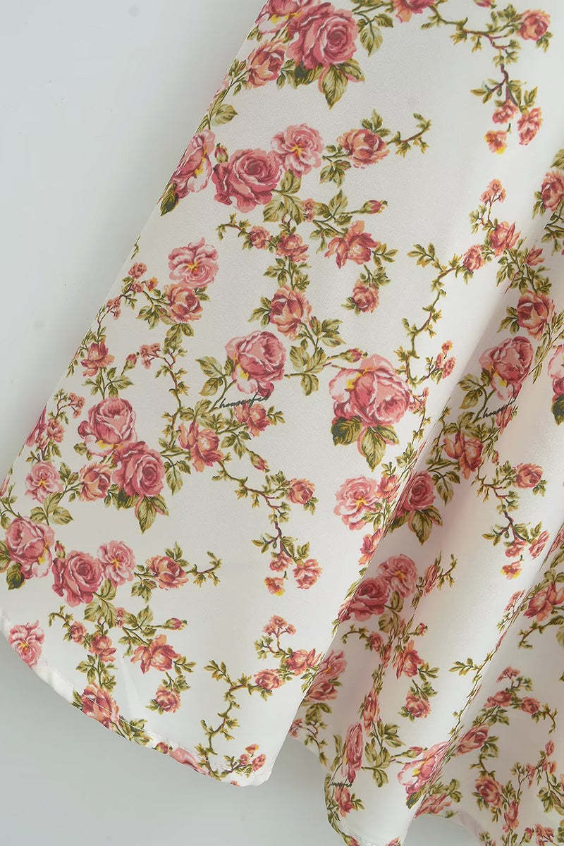 Tied Up Lace Up Floral Print Slit A-Line Vacation Slip Midi Dress