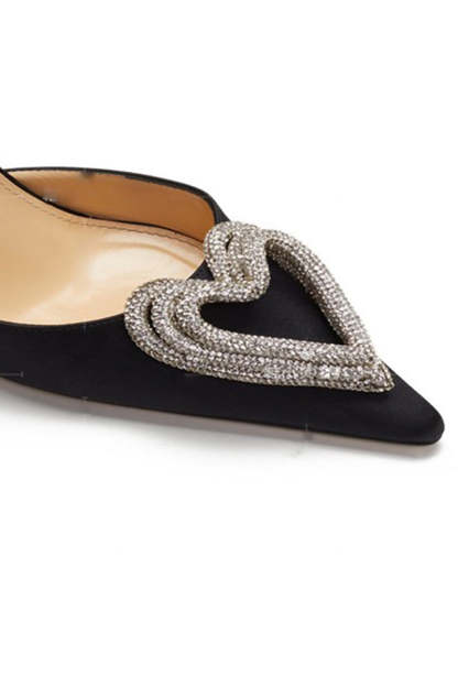Pointy Toe Ankle Wrapped Heart Shape Rhinestone Velvet Sandals