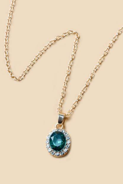 Crystal Gem Drop Shaped Pendant Alloy Necklace-Green