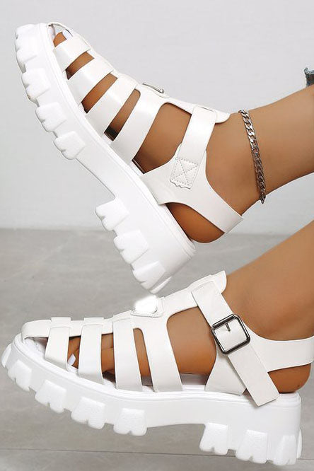 Platform Cutout Buckle Roman Sandals