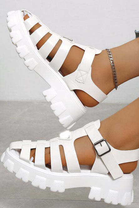 Platform Cutout Buckle Roman Sandals