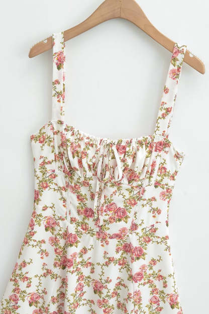 Tied Up Lace Up Floral Print Slit A-Line Vacation Slip Midi Dress