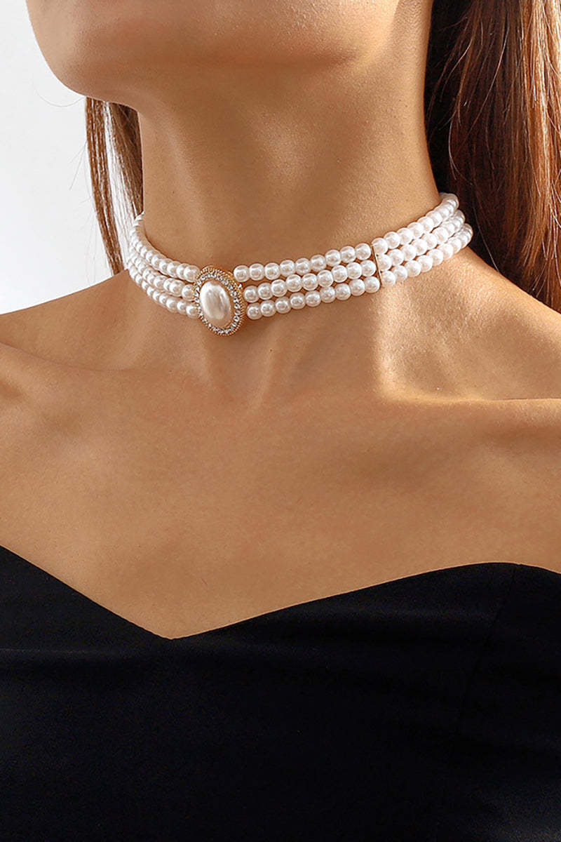 Elegant Layered Pearl Rhinestone Alloy Necklace