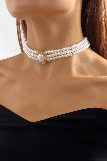 Elegant Layered Pearl Rhinestone Alloy Necklace