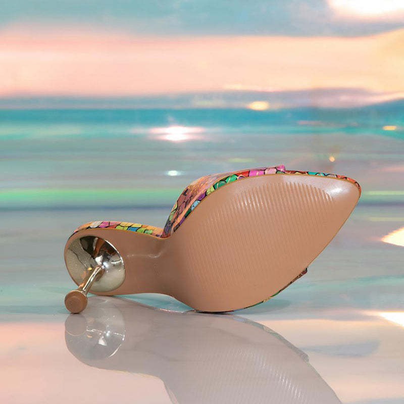 Colourful Geo Pattern Print Pointy Toe Stiletto Heels