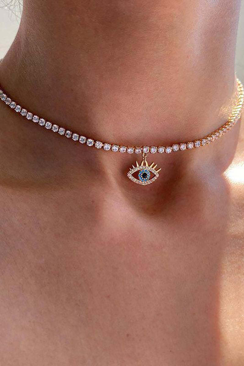 Devil's Eye Pendants Rhinestone Fashionable Choker-Gold