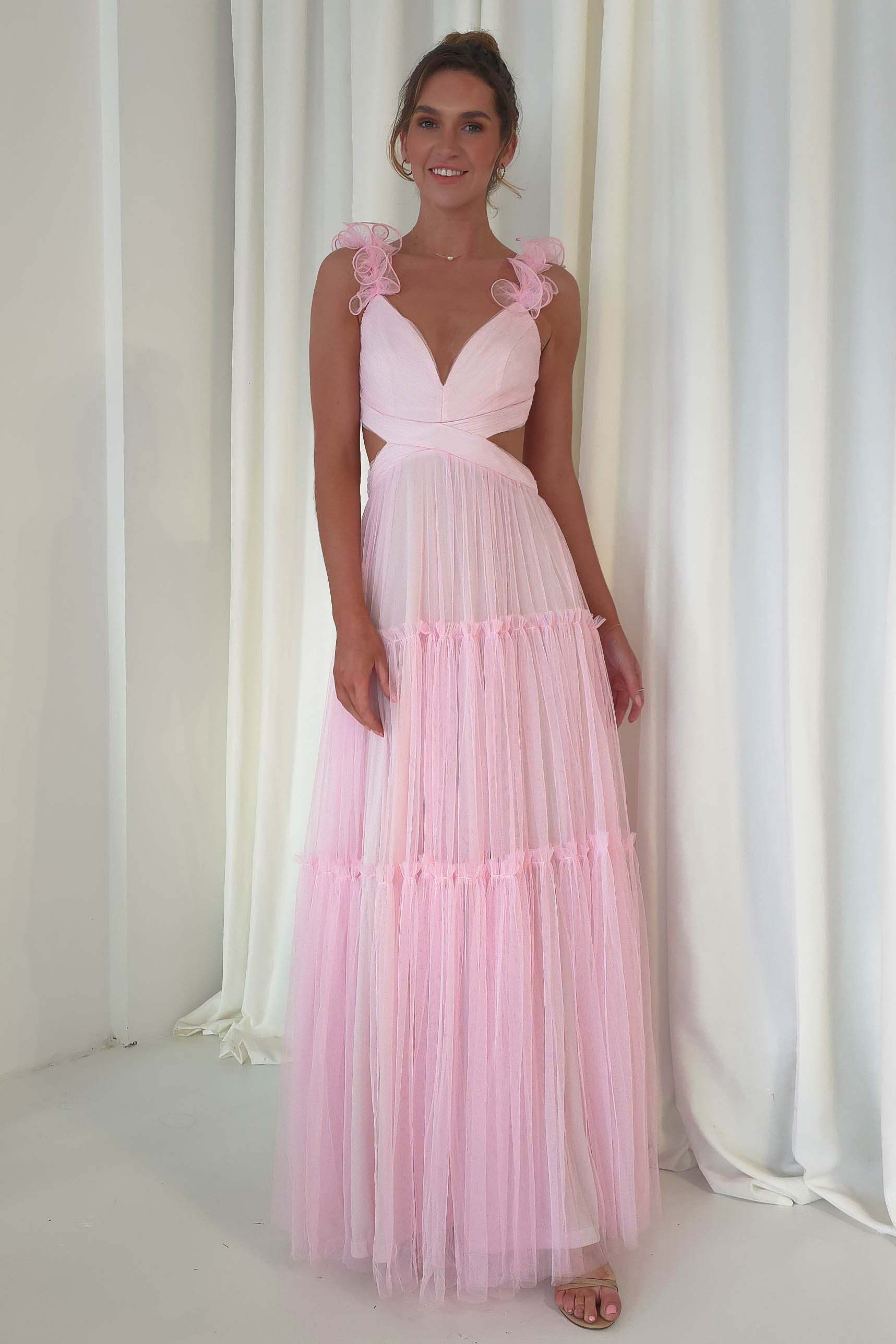 Petal Straps Deep V Neck Backless Tulle Gowns Maxi Dresses-Orange Pre Order