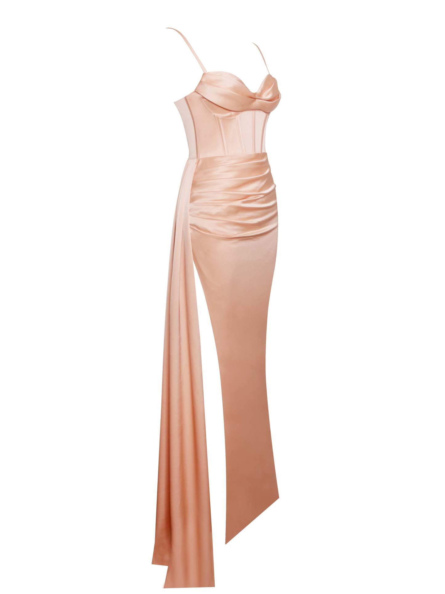 High Slit Irregular Neckline Satin Gown Slip Maxi Dresses