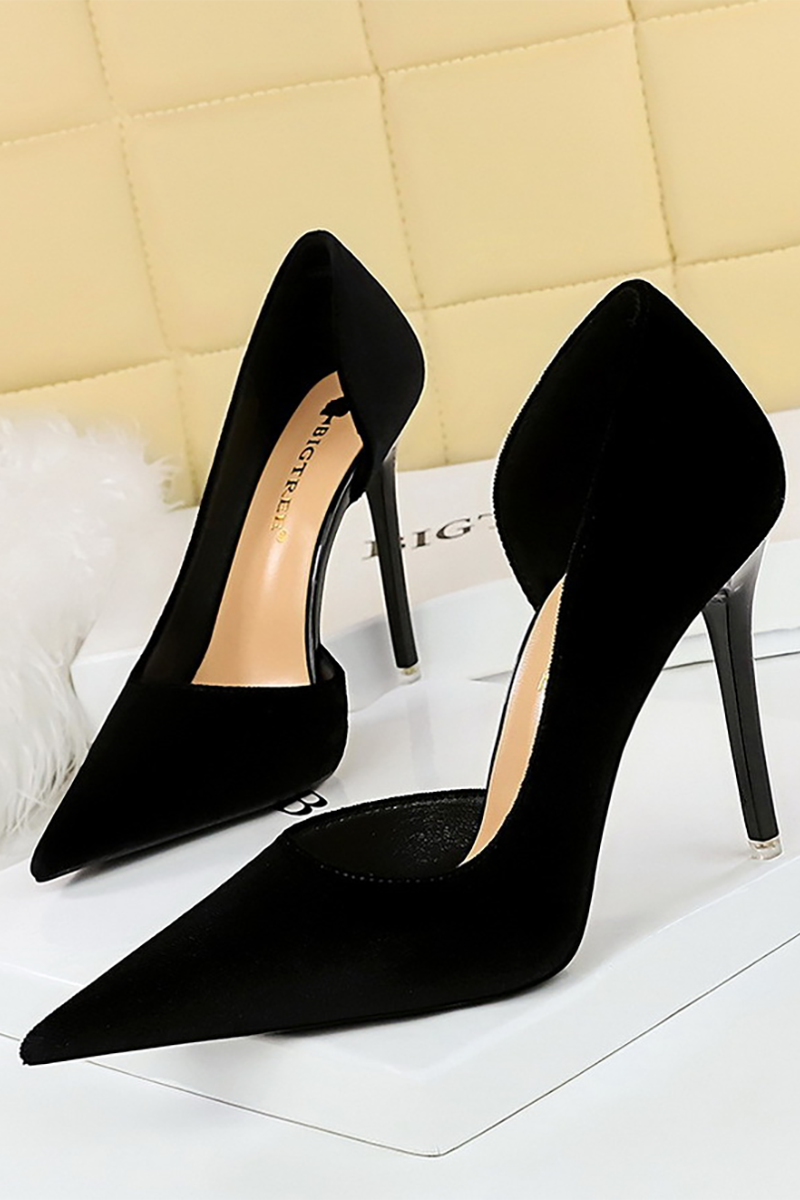 Velvet Pointy Toe Asymmetrical Side Cutout Stiletto Heels-Green