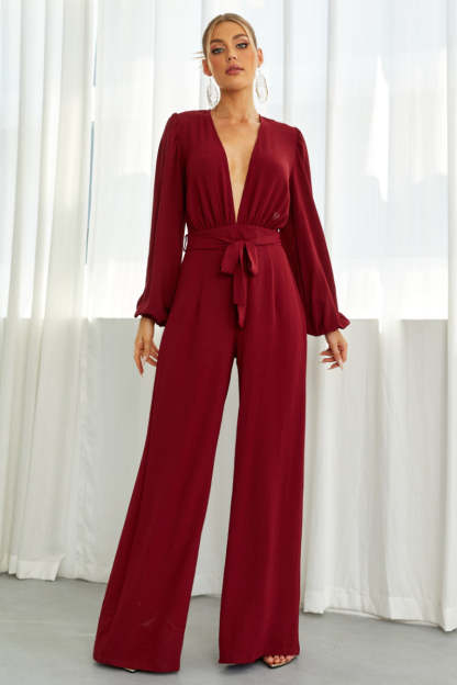 Deep V Neck Backless Wide Leg Jumpsuit