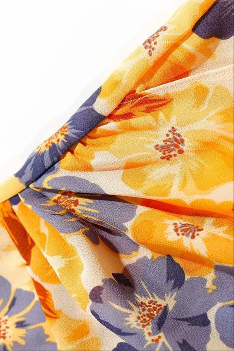 Vacation Irregular Neck Tied Up Cami A-line Floral Print High Slit Midi Dresses