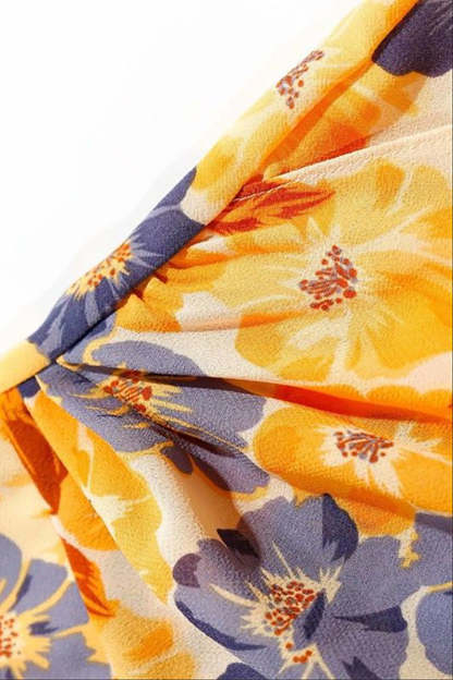 Vacation Irregular Neck Tied Up Cami A-line Floral Print High Slit Midi Dresses