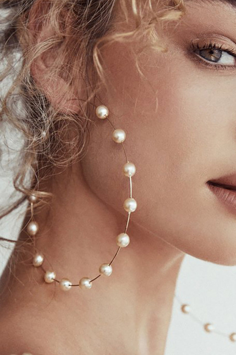 Pearls Decor Oversized Hoop Earrings-Gold1