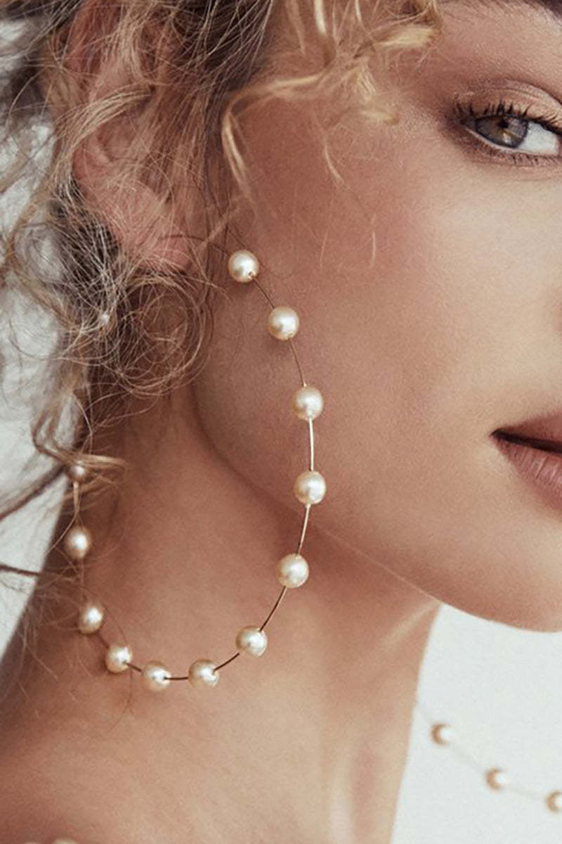 Pearls Decor Oversized Hoop Earrings-Gold1