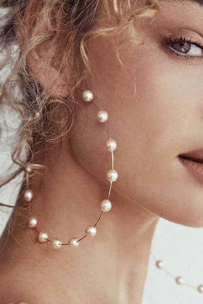 Pearls Decor Oversized Hoop Earrings-Gold1