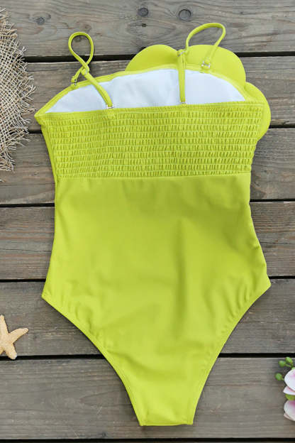 3D Floral Decor One-Piece Swimsuit Twisted Maxi Skirt Swimwear Set-Green