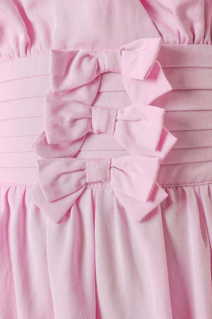 V Neck Halter Backless Bow Pleated Waist A-Line Mini Dresses-Pink Pre Order