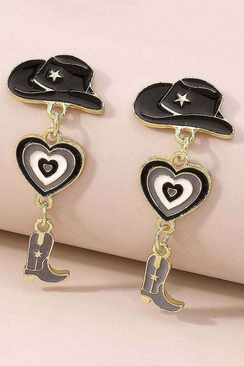 Cowboy Hat Heart Cowboy Boots Alloy Dangle Earrings-Pink