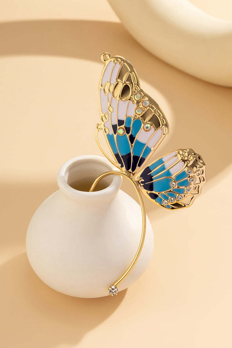 Rhinestone Alloy Butterfly Pleated Clip Earrings