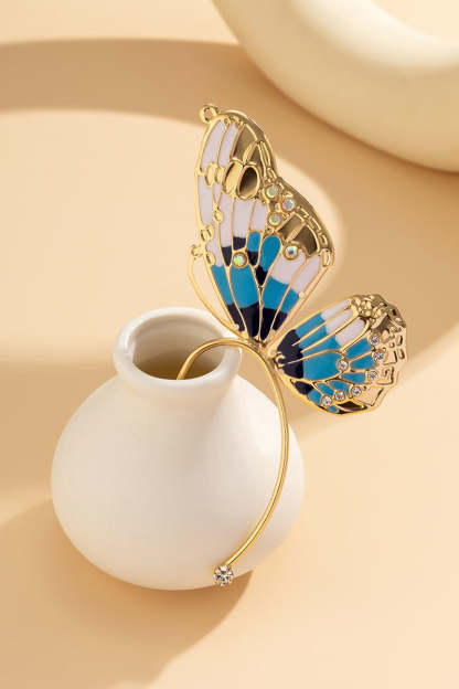 Rhinestone Alloy Butterfly Pleated Clip Earrings