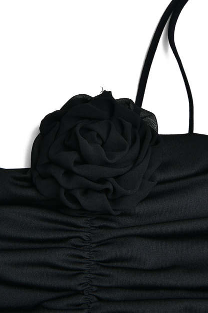 Cami 3D Flower Decor Ruched Backless One Shoulder Bodycon Wedding Guest Maxi Dresses