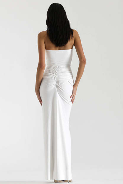 Ruched Ruffle Halter Slit Bodycon Evening Maxi Dresses